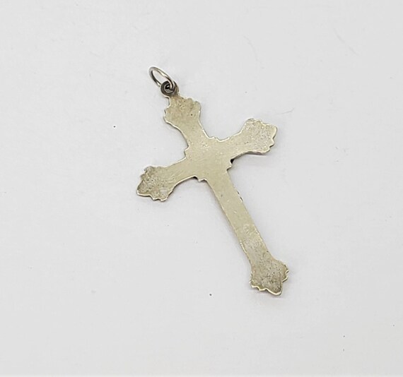 Antique Sterling Silver Crucifix Cross Pendant Fr… - image 4