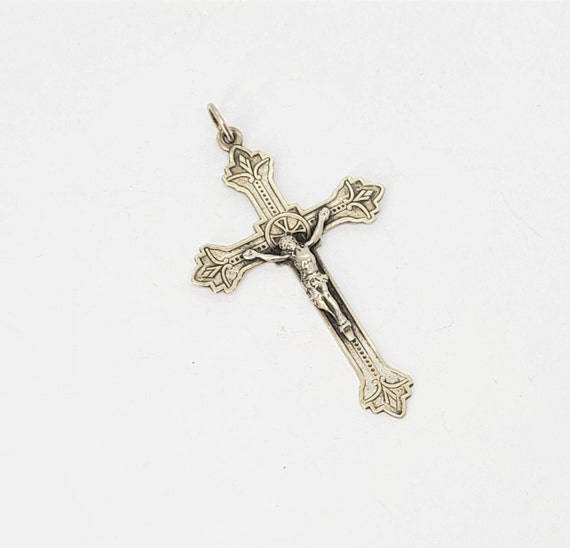 Antique Sterling Silver Crucifix Cross Pendant Fr… - image 3