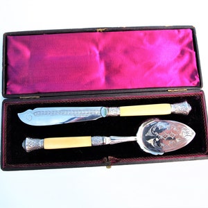 Antique Silver Fish Serving Set Pastry Server Boxed 1883 Glasgow Servers