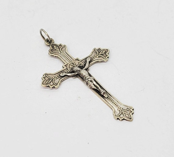 Antique Sterling Silver Crucifix Cross Pendant Fr… - image 1