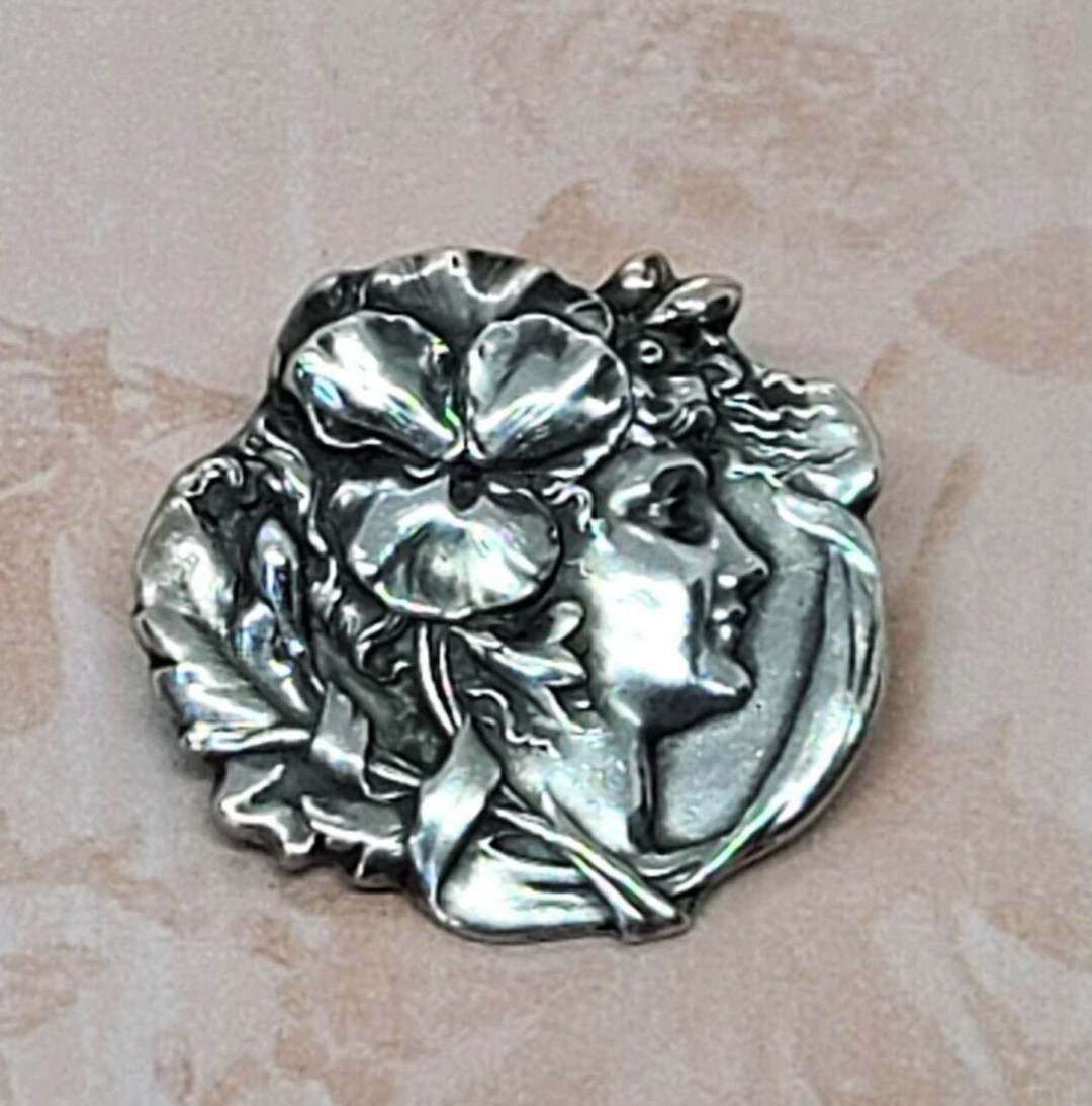 Unger Bros Brooch Art Nouveau Sterling Silver Early 1900s Hibiscus Lady ...