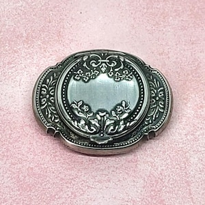 Sterling Silver Compact Powder Puff Repousse French Circa Late 1800s Early 1900s