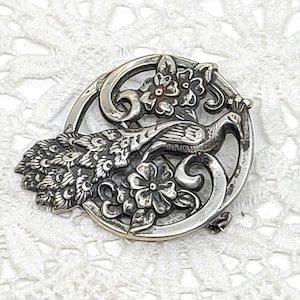 Peacock Sterling Silver Brooch 1930s - 1940s Art Deco Uncas Mfg