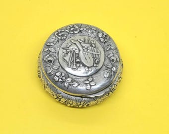Antique Compact Sterling Silver With Powder Puff French Circa Late 1800s Early 1900s
