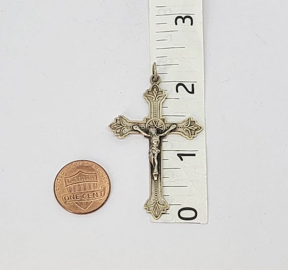 Antique Sterling Silver Crucifix Cross Pendant Fr… - image 2
