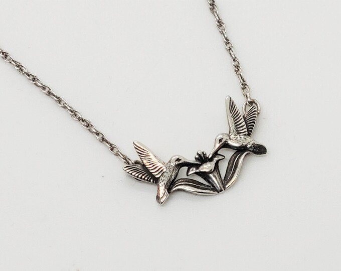 thumbnail image 2 of Sterling Silver Hummingbird Pendant Necklace From Mexico - Hummingbird And Flowe 2 of 13