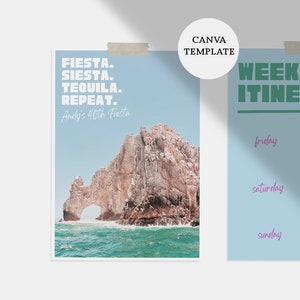 Fiesta Siesta Tequila — Canva Template, Cabo Party Print, Personalize DIY Invite, Weekend Itinerary, for Bday Bach | EDITABLE PRINTABLE 8x10
