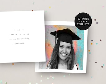 Grad Announcement — Canva Template, Photo Keepsake Card, Personalize Class Of, Unisex Design, DIY Graduation | EDITABLE PRINTABLE 5.5x5.5