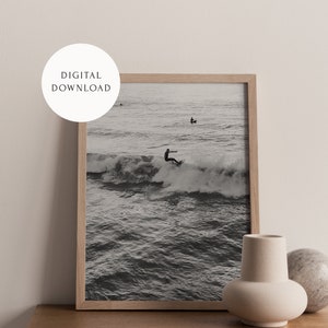 Buena Onda Imperial Beach, San Diego Coastal Photo, Surfer Art, California Coast Wall Art Download, BW Poster DIGITAL PRINT 8x10 16x24 image 1