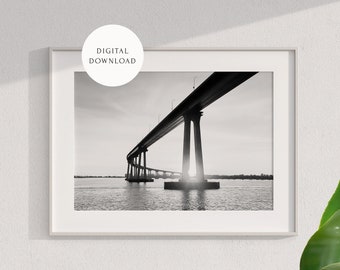 On the Bay — Black White Photo, San Diego, Coronado, Bridge Artwork, California Coastal Wall Art | DIGITAL PRINT 8x10 12x18 16x20 18x24