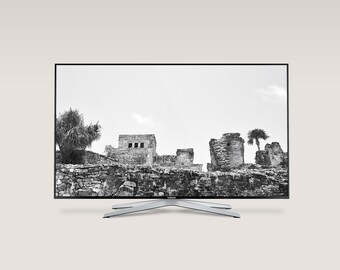 El Castillo Mayan Ruins — Samsung The Frame, TV Art, Tulum Mexico, Black White Photography, Digital Art, Screensaver | DIGITAL DOWNLOAD 16:9