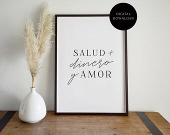 Salud Dinero Amor — Typography Art, BW Quote Design, Health Money Love, Spanish Saying, Español | DIGITAL PRINT 8x10 11x14 12x12 16x20 18x24