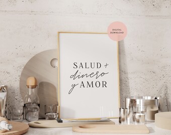Salud Dinero Amor — BW Print, Kitchen Quote Wall Art, Salud Poster, Spanish Sayings, Latina Art, Cocina | DIGITAL 8x10 11x14 16x20 18x24