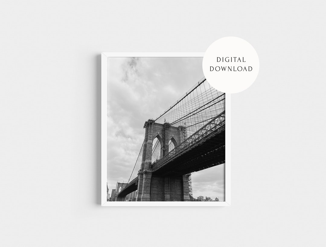Below Brooklyn Bridge — Digital Print | New York City, Black White ...