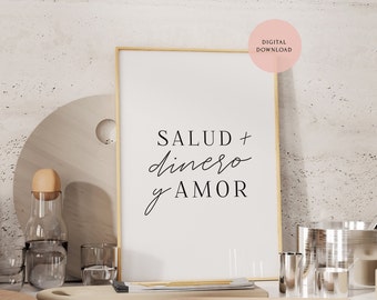 Salud Dinero Amor — BW Print, Kitchen Quote Wall Art, Salud Poster, Spanish Sayings, Latina Art, Cocina | DIGITAL 8x10 11x14 16x20 18x24