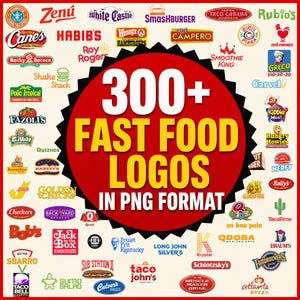 Snabbmatslogotyper PNG-paket, digital nedladdning, restauranglogotypclipart, matvarumärkesgrafik, utskrivbara designelement