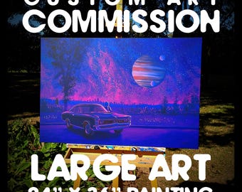 LARGE ART COMMISSION - Custom painted - 24"x36" - Handmade by Flooko
