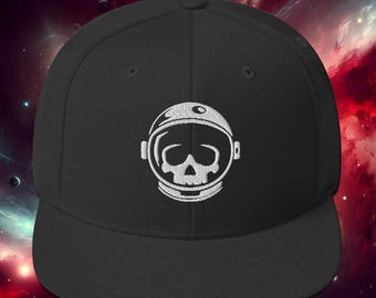 Flooko Astro Skull logo on Black Snapback Hat. Embroidered.