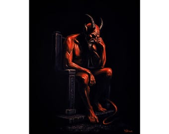 Too Old For This  - Thinking Devil - Rare Flooko painting print - Various Sizes.
