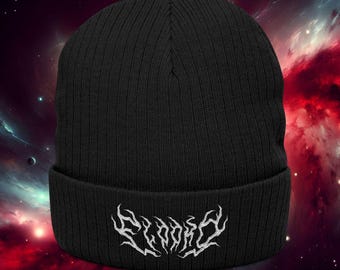 Flooko Metal Logo Ribbed Knit Beanie (Embroidery)