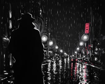 El lado más oscuro de la noche: una pintura acrílica original del artista viral Flooko. Obra de arte única hecha a mano para la pared.