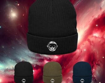 Flooko Astro Skull Logo Ribbed Knit Beanie (Embroidery)