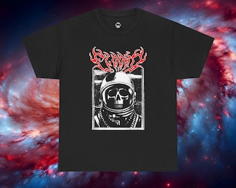 Flooko Astro Skull - Metal Style - Black Unisex Heavy Cotton Tee - 100% Cotton - High Quality