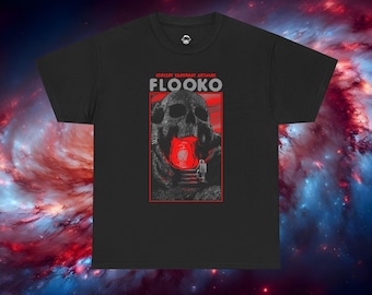 Flooko Astronaut Skull Portal -  Black Unisex Heavy Cotton Tee - 100% Cotton - High Quality