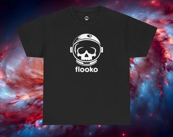Flooko Classic Logo - Astronaut Skull - Black Unisex Heavy Cotton Tee - 100% Cotton - High Quality