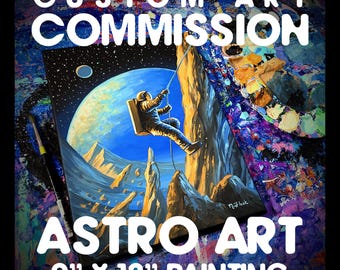 ASTRO ART COMMISSION - Custom painted - 9"x12" - Handmade by Flooko
