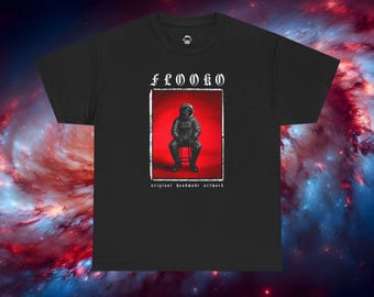 Flooko - SMILE - Astronaut Skull -  Black Unisex Heavy Cotton Tee - 100% Cotton - High Quality
