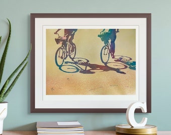 Beach Bike Ride Watercolor Painting: Abstract Bicycling Art Print