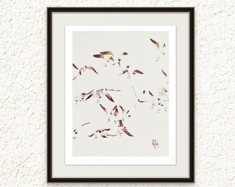 Seagulls Flying Abstract Painting; Negative Space Art