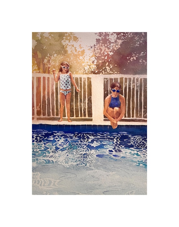 Swimming Pool Watercolor Painting Nostalgic Summer Pool Art Etsy