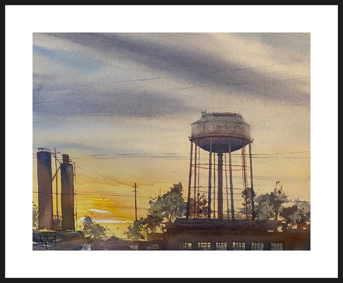 Water Tower Art, Water Tower Painting,water Tower Print,north Carolina