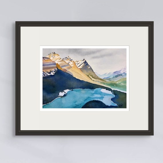 Abstract Mountain Lake Watercolor Painting: Colorful Landscape Giclee Print