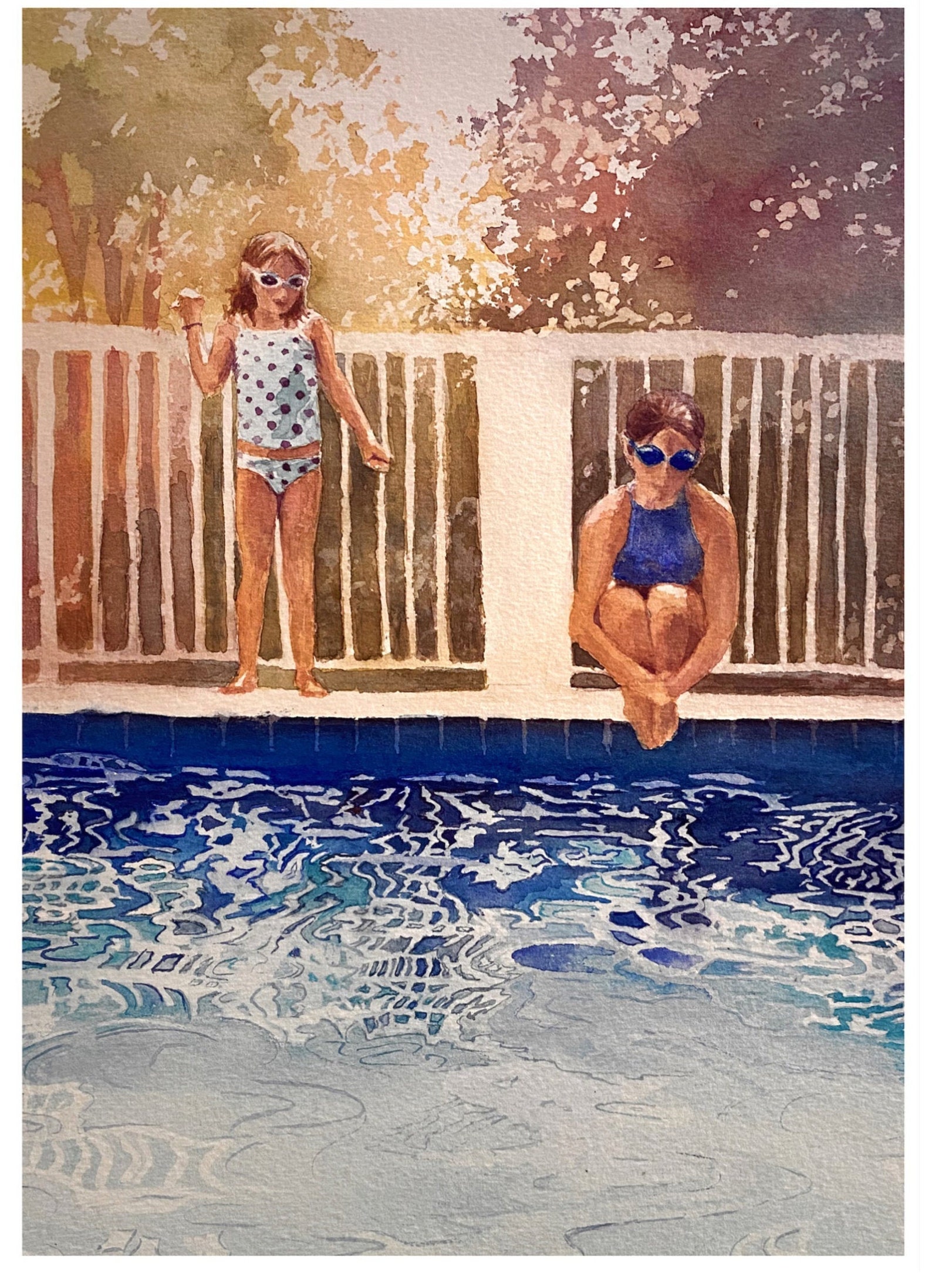 Swimming Pool Watercolor Painting Nostalgic Summer Pool Art Etsy