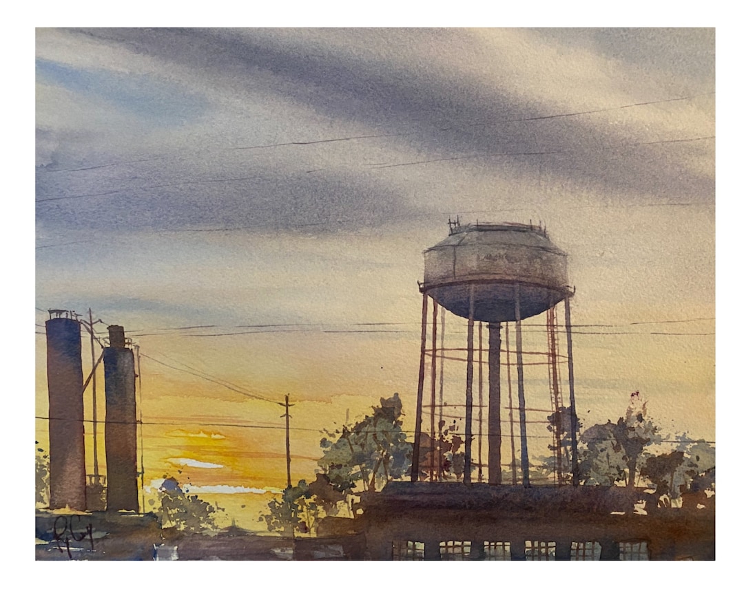 Water Tower Art, Water Tower Painting,water Tower Print,north Carolina