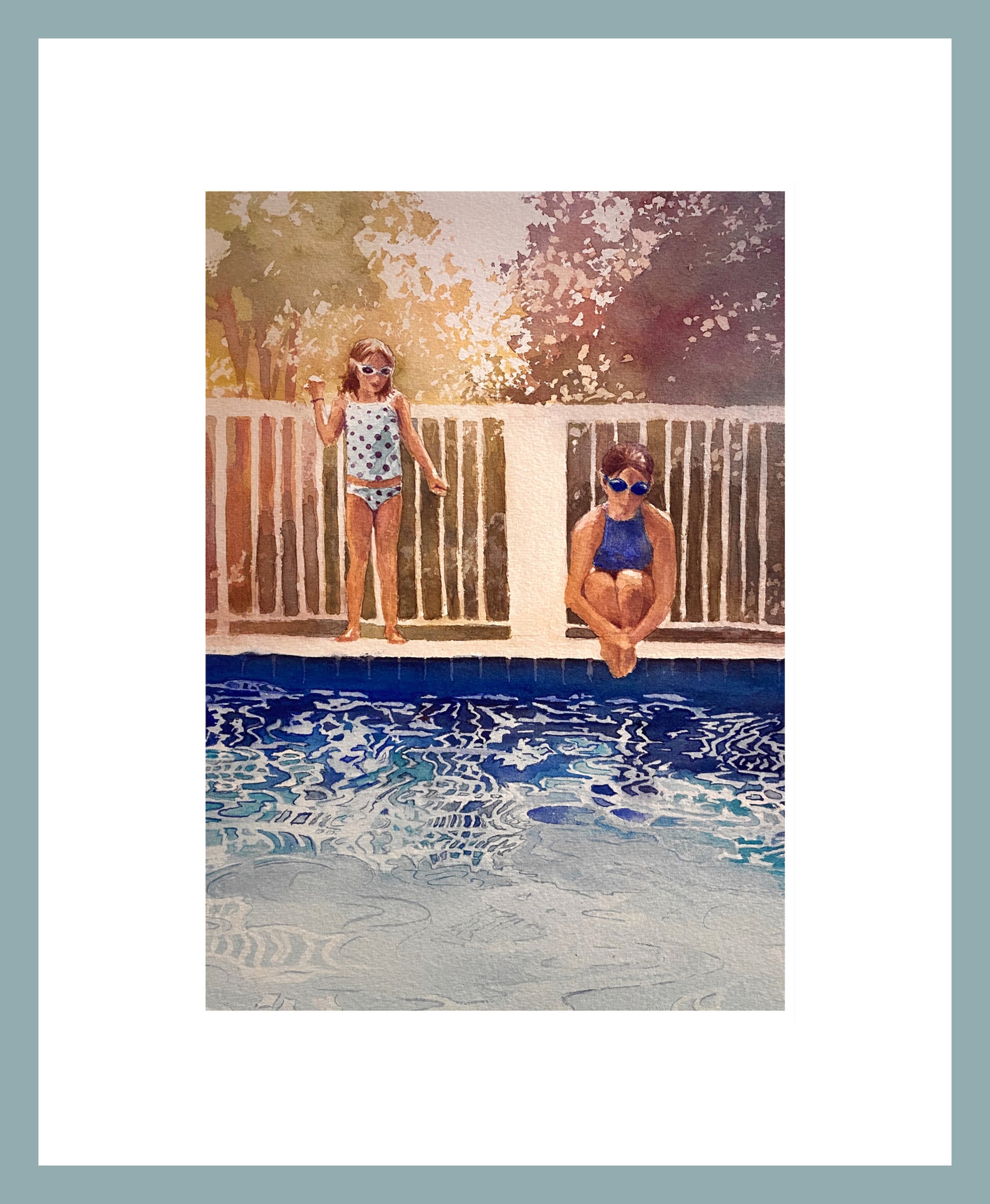 Swimming Pool Watercolor Painting Nostalgic Summer Pool Art Etsy