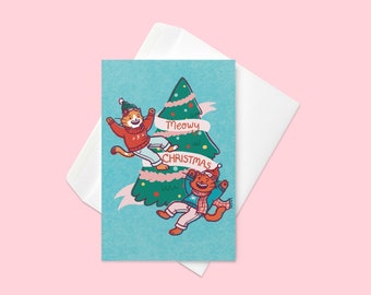 Meowy Christmas Cute and Colorful Holiday Greeting Cards Blank Card with Envelope