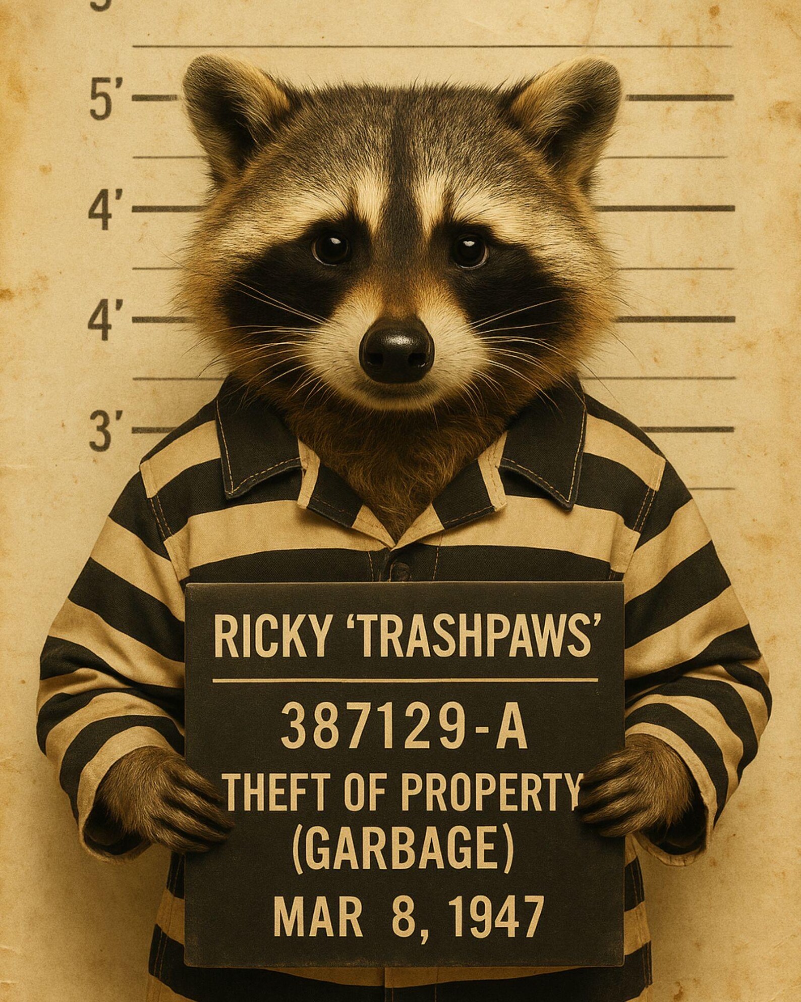 Funny Raccoon Mugshot Picture Printable Wall Art Criminal Animals Decor ...
