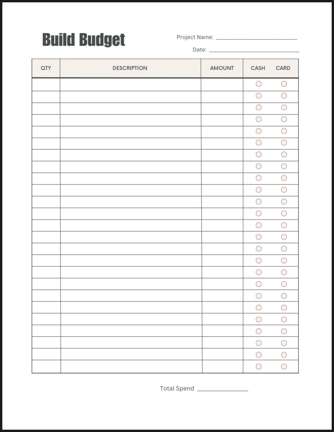 Simple Build Budget / Budget Planner / Simple Budget Tracker - Etsy