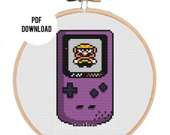 Gameboy Color - Púrpura - Warioland - PDF Patrón de punto de cruz Descarga instantánea