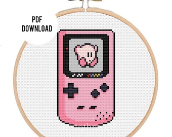 Gameboy Color - Rosa - Kirby's Dreamland - Patrón de punto de cruz PDF Descarga instantánea