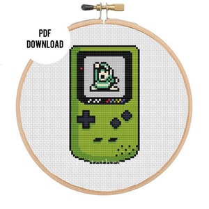 Gameboy Color - Green -  Legend of Zelda Link&#39;s Awakening - PDF Cross Stitch Pattern Instant Download