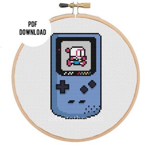 Gameboy Color - Blue -  Bomberman MAX - PDF Cross Stitch Pattern Instant Download