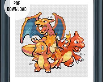 Pokemon / Línea de Fuego / Patrón Punto de Cruz / Archivo PDF / Descarga Digital