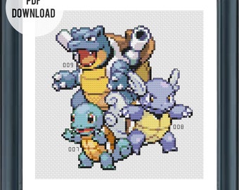 Pokemon / Línea de inicio de agua / Patrón de punto de cruz digital PDF / Descarga digital