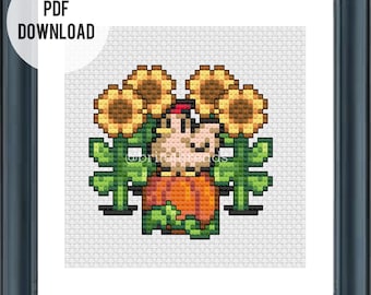 Stardew Valley / Pollo de otoño / Girasoles y calabazas / Patrón de punto de cruz Descarga en PDF / Archivo digital / Descarga instantánea