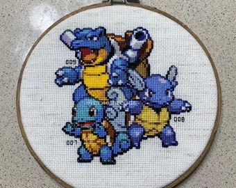 LISTO PARA ENVIAR / Arrancadores de agua / Pokémon / Videojuego / Aro de punto de cruz de 6" / Decoración para la oficina en casa o sala de juegos